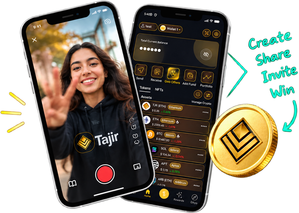 Create a video, share it, invite friends, and win with Tajir Wallet